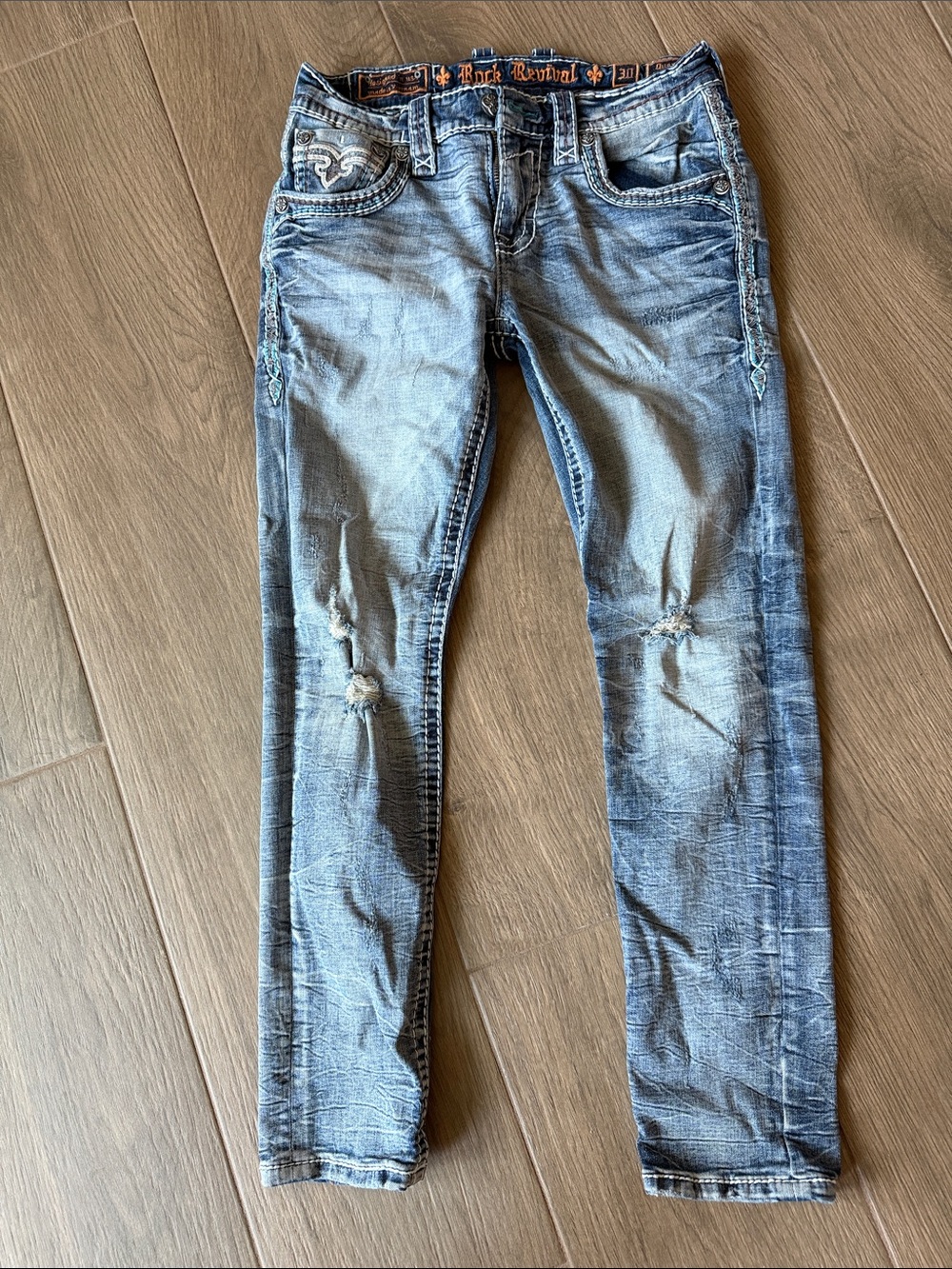 Rock Revival Light Blue Distressed Slim Jeans